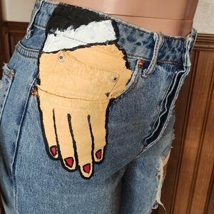 Signature Light Blue Ripped Skinny Jeans Size Small. ARTIST DESIGNED AND PAINTED